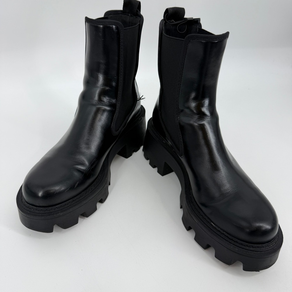 Zara Womens Black Chunky Lug Sole Chelsea Boots Sz 39 Platform Chunky Goth Punk
